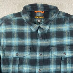 Walls Flannel Shirt Mens 2XL Plaid Teal Black Long Sleeve Cotton Work Utility